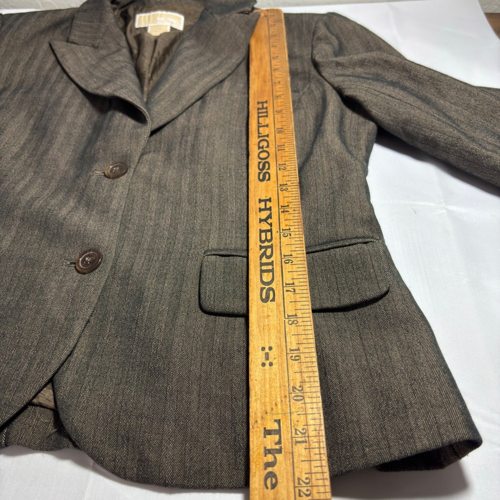 MICHAEL KORS Women Cropped Blazer Size 8 Brown 2-Button Professional Jacket - Picture 9 of 10
